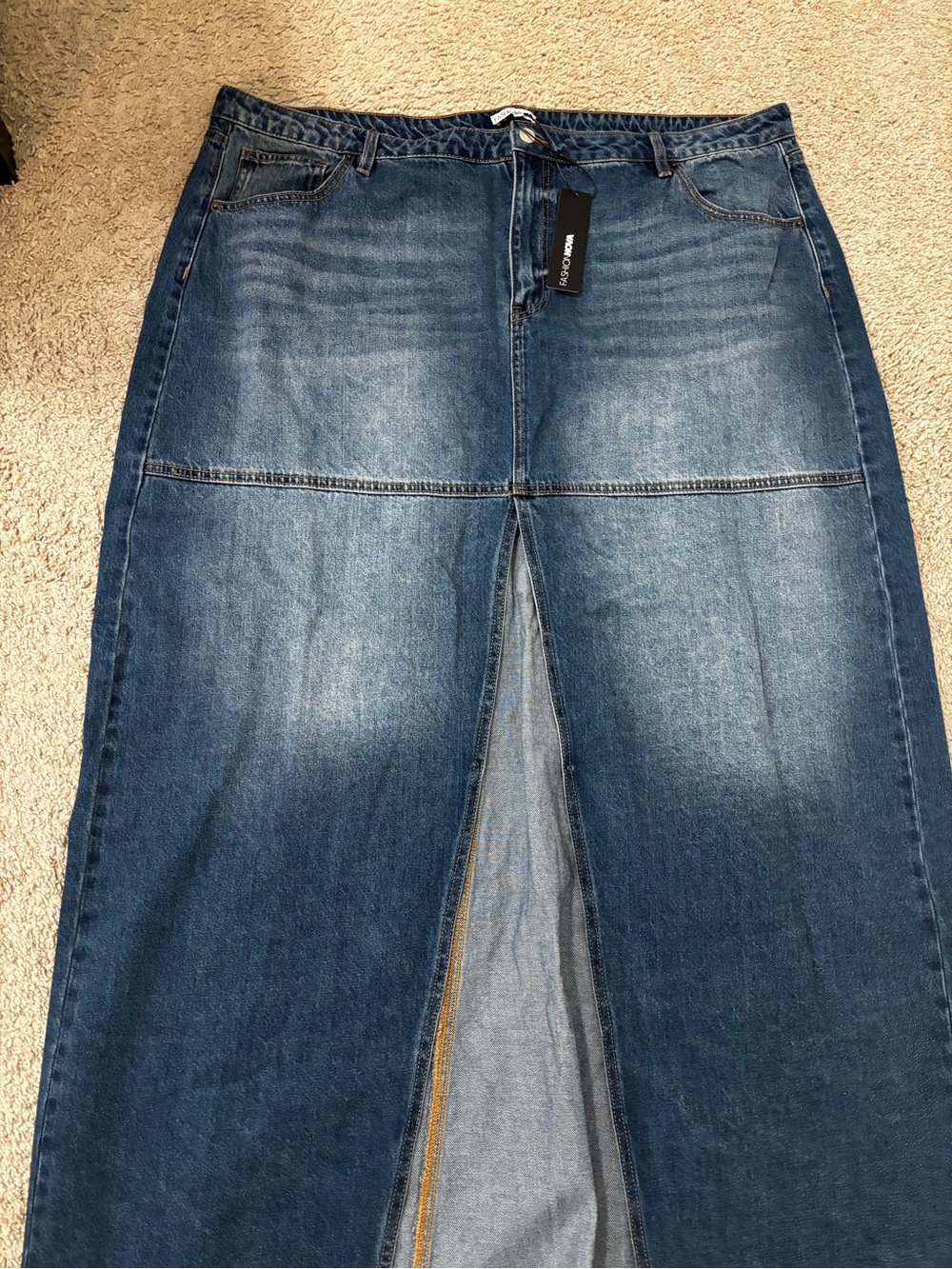Denim Maxi Skirt with Front Slit - Blue